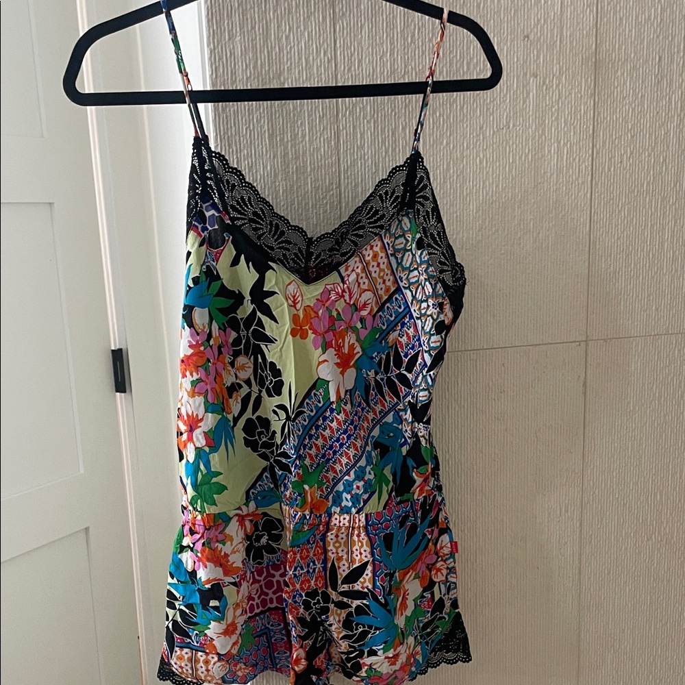 Josie Floral Lace Trim Women's Romper S
